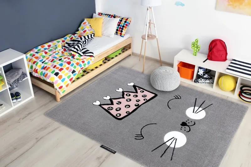 Dywany Łuszczów Detský kusový koberec Petit Cat crown grey - 160x220 cm