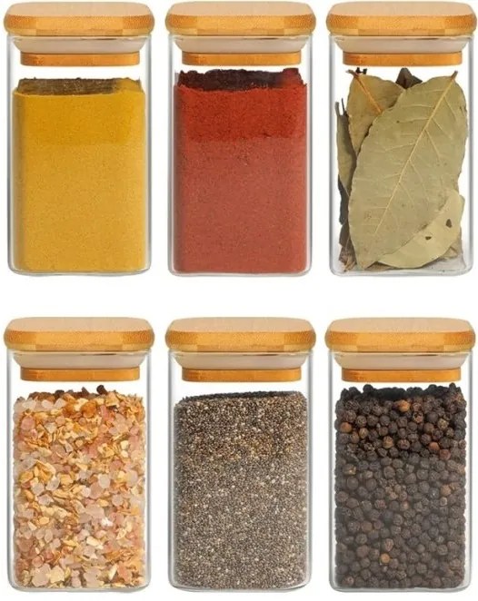 Orion Sada 6ks koreničiek, sklenené hranaté s bambusovým viečkom, CUBE 6 x 200ml