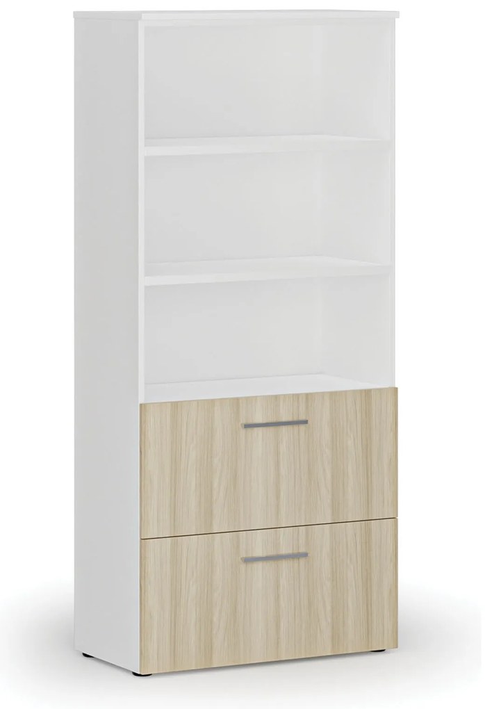 Skriňa so zásuvkami pre závesné zložky PRIMO WHITE, 800 x 420 x 1781 mm, biela/dub prírodná