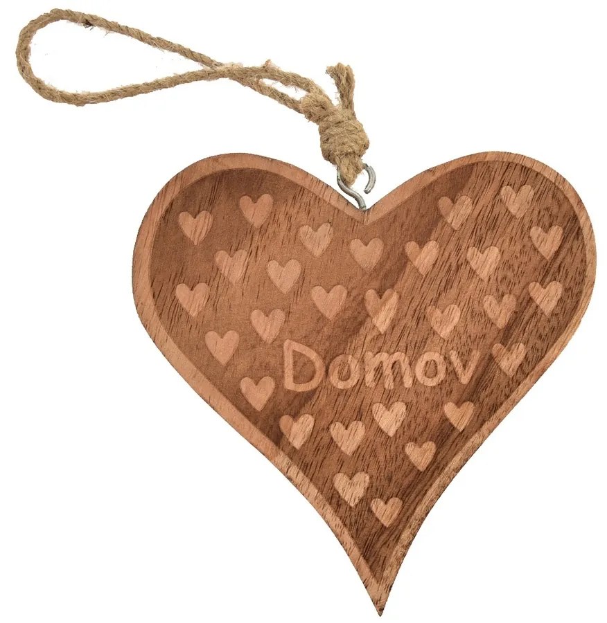 InDecor Závesné srdce z mangového dreva Domov, 15 x 2 x 15 cm