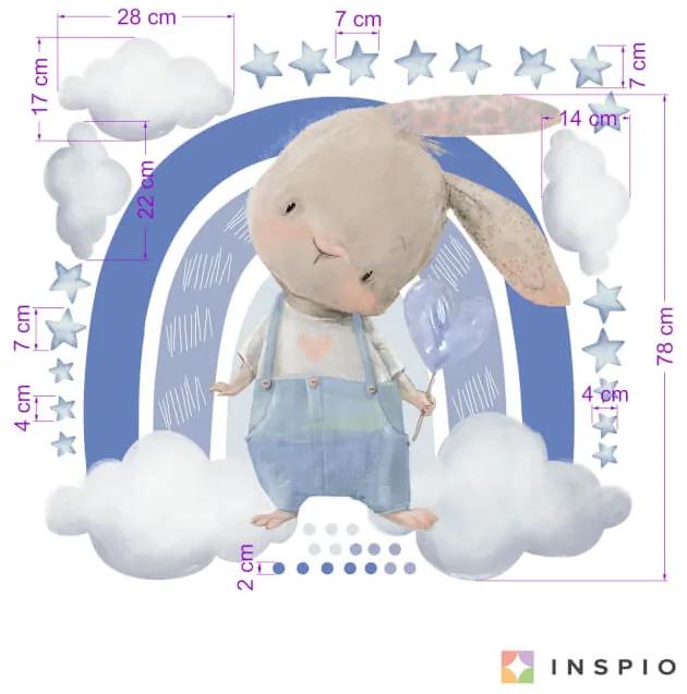 Nálepky na stenu pre chlapcov - Zajačik s dúhou, hviezdami a obláčikmi