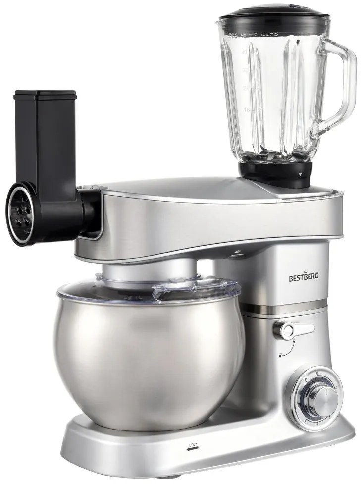BestBerg BBR-2000S multifunkčný kuchynský robot / 2000 W / 6 l / 6 rýchlostí / strieborný