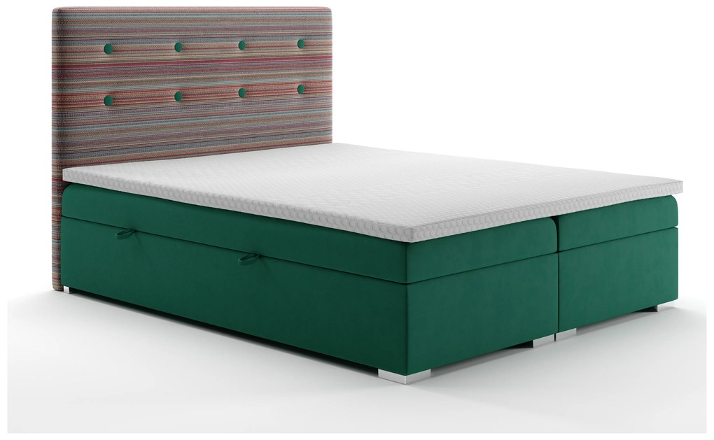 Manželská posteľ Boxspring 180 cm Rinoletto (tmavozelená + viacfarebné) (s úložným priestorom). Vlastná spoľahlivá doprava až k Vám domov. 1020361