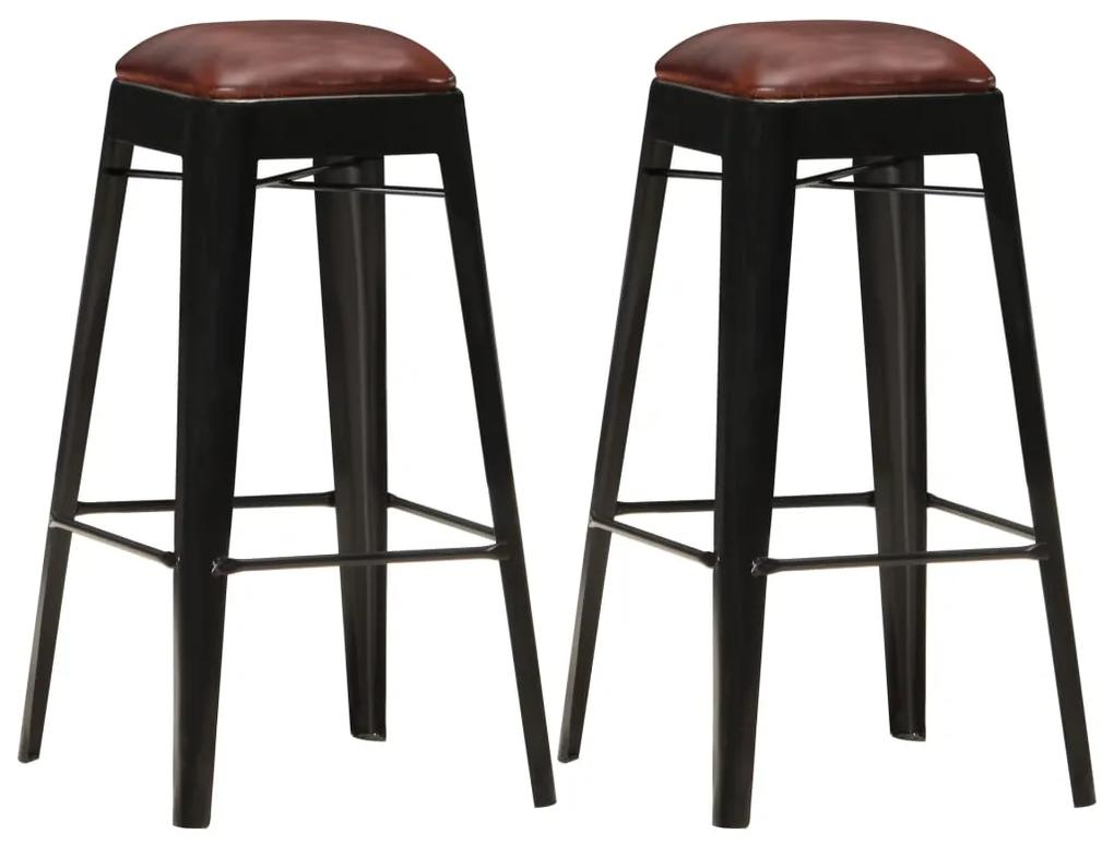 Barové stoličky 2 ks, čierne, pravá koža