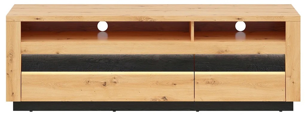 TV stolík/skrinka BRW Ostia RTV2S (dub artisan + dub čierny) ( s LED osvetlením). Akcia -22%. Vlastná spoľahlivá doprava až k Vám domov. 1025965
