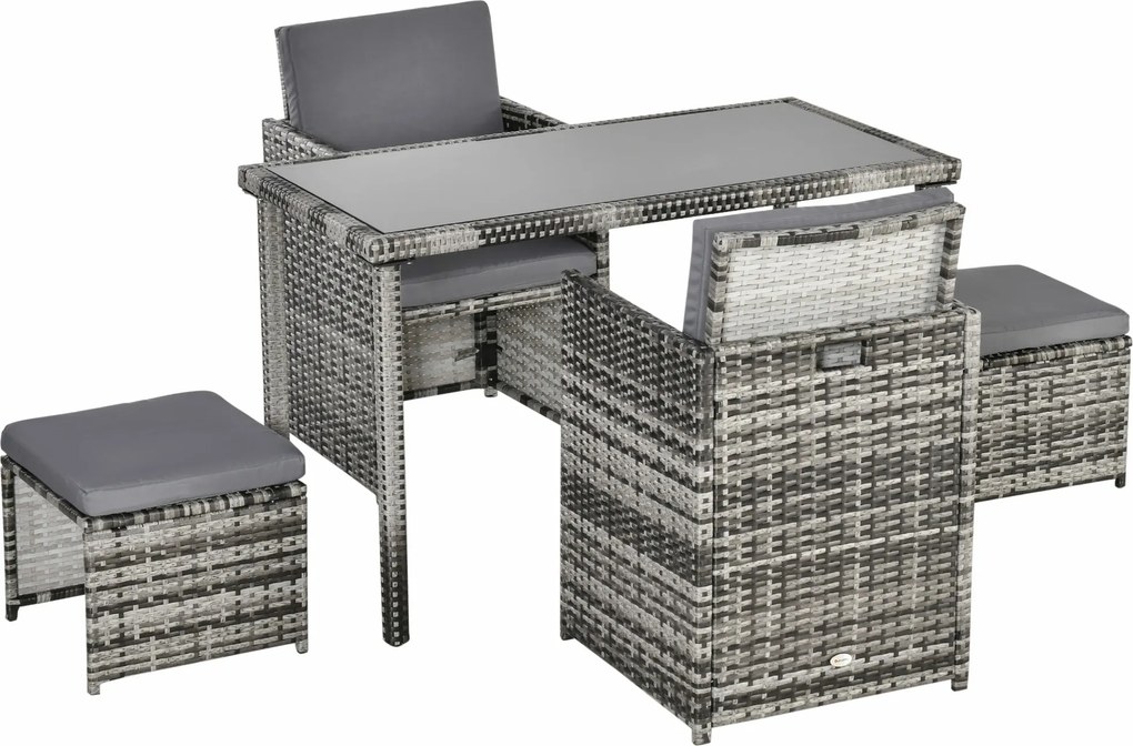 Outsunny Poly Rattan Sada Záhradného Nábytku s Vankúšmi 5 ks, Šedá | Aosom