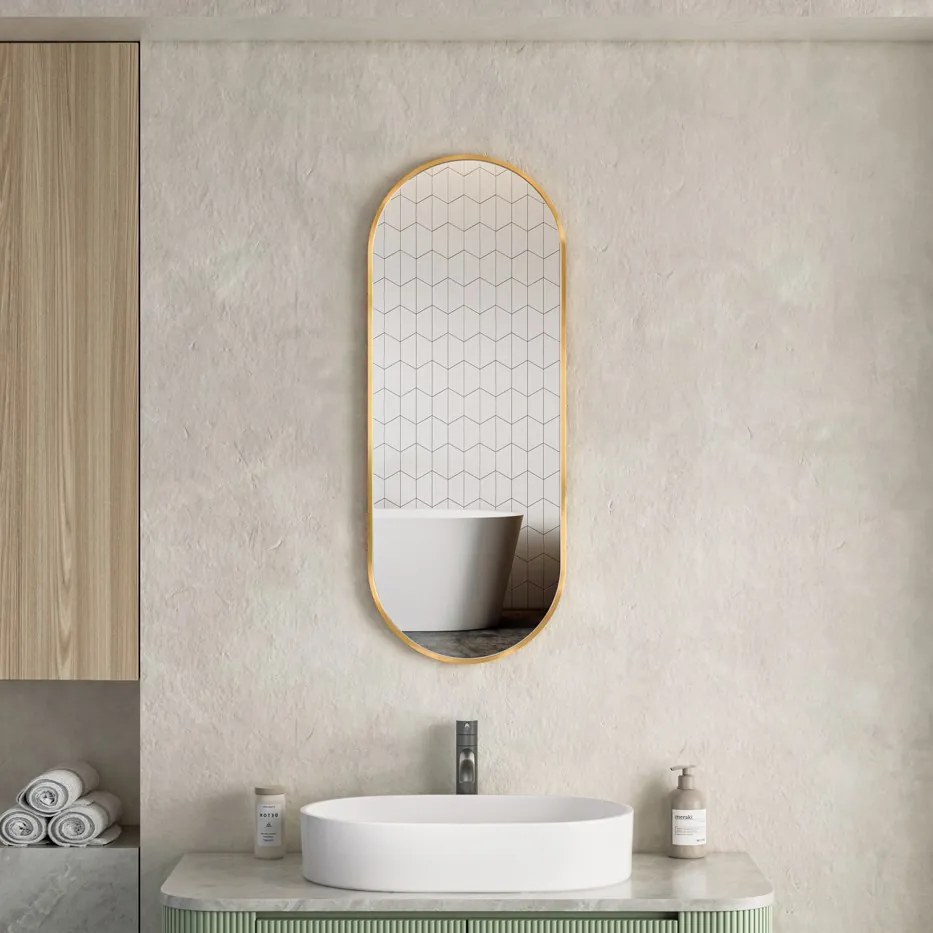 Erga Oval, oválne zrkadlo 35x90cm, zlatý rám, ERG-V01-OVAL-3590-GD