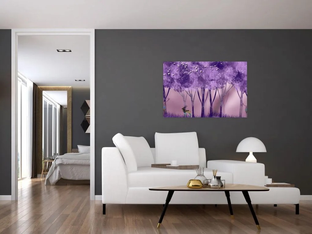 Obraz - Jelene v magickom lese (90x60 cm)