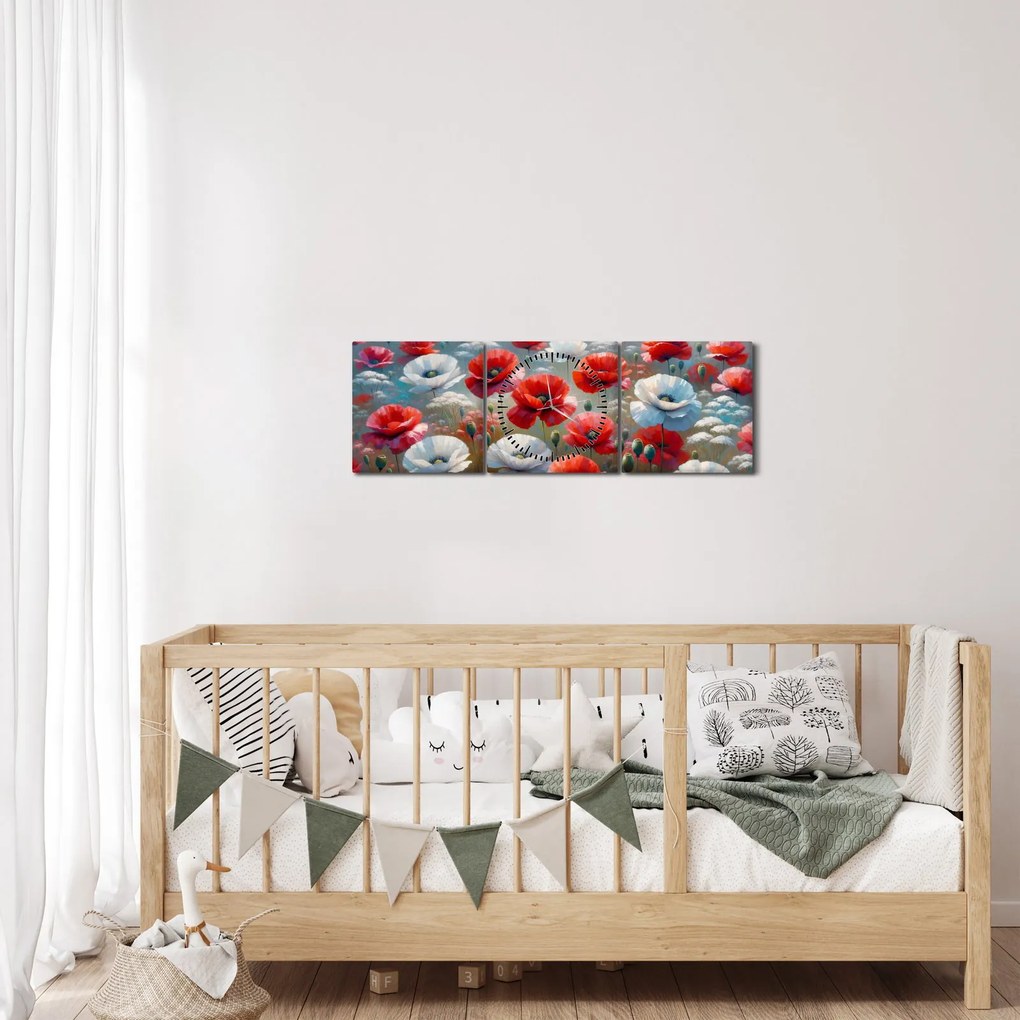 Obraz - Pole vlčích makov (s hodinami) (90x30 cm)