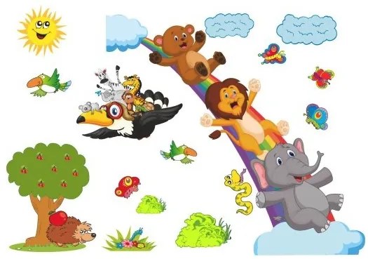 Veselá detská nálepka na stenu so zvieratkami 100 x 200 cm