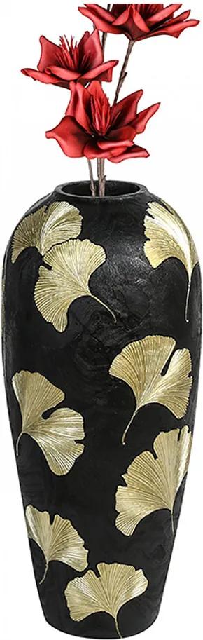Podlahová váza Ginkgo, 74 cm, čierna/zlatá | BIANO
