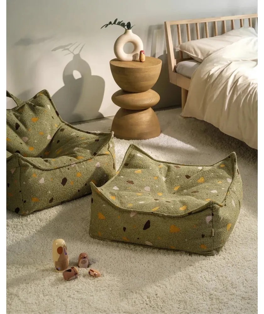 Zelený detský sedací vak z textílie buklé/ženilkový Terrazzo Chair – Wigiwama