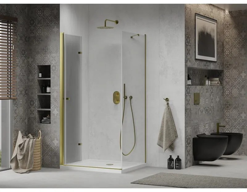 Mexen Lima sprchovací kút 70x80cm, 6mm sklo, zlatý profil - číre sklo + Slim sprchová vanička - 856-070-080-50-00-4010