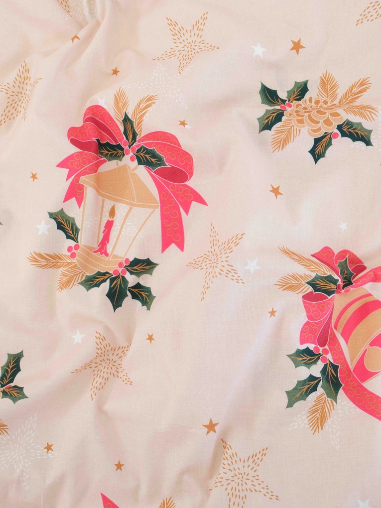 Vianočná bavlnená obliečka na vankúšik Renforcé 40 × 40 cm - Vianočné zvončeky béžové