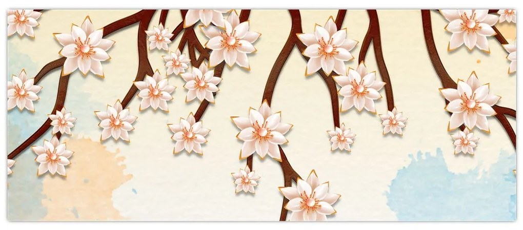 Obraz - Kvety na vetvách, farebné (120x50 cm)