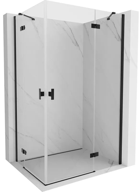 Mexen Mist-H Duo, 2-krídlový výklopný sprchový kút 75 x 100 cm, číre sklo, čierny profil, 8A5-075L-100P-70-00