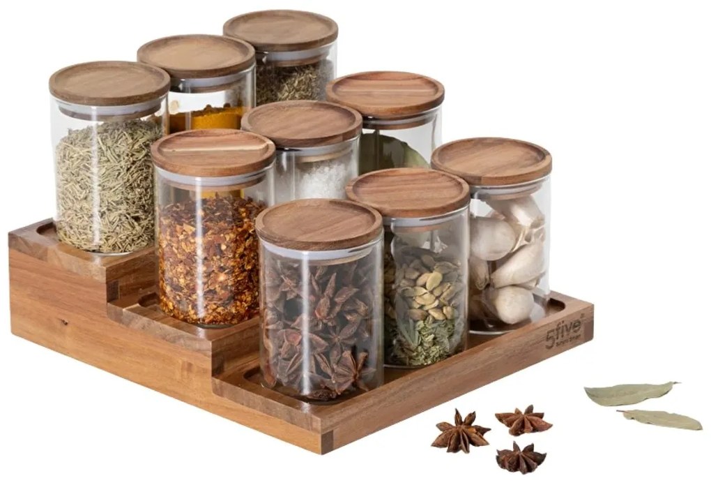 JJA Sada 9ks koreničiek s akátovým viečkom (180ml) + schodíky na koreničky AKAT HARMONY