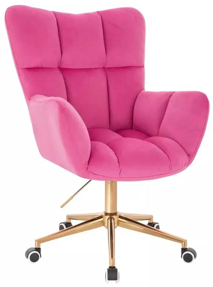 LuxuryForm DESIGN Otočné kreslo AURORA VELUR na zlatej podstave s kolieskami - tmavo ružové