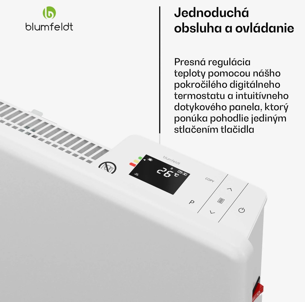 Blumfeldt ThermaTouch konvektor, 2 000 W, elegantný dizajn, dotykové ovládanie, do 20 m²