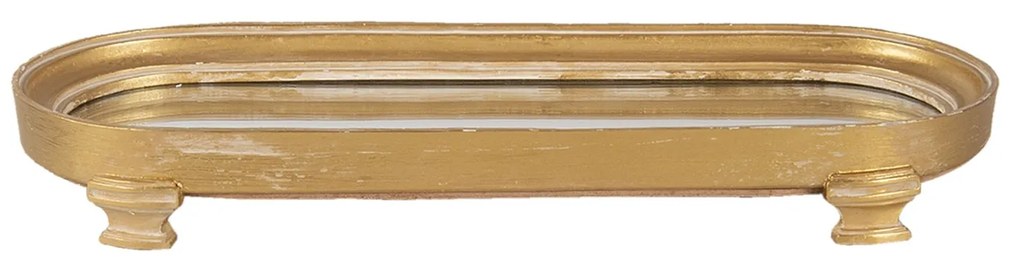 Zlatý dekoratívne podnos na nožičkách so zrkadlovou výplňou - 36 * 4 * 13 cm