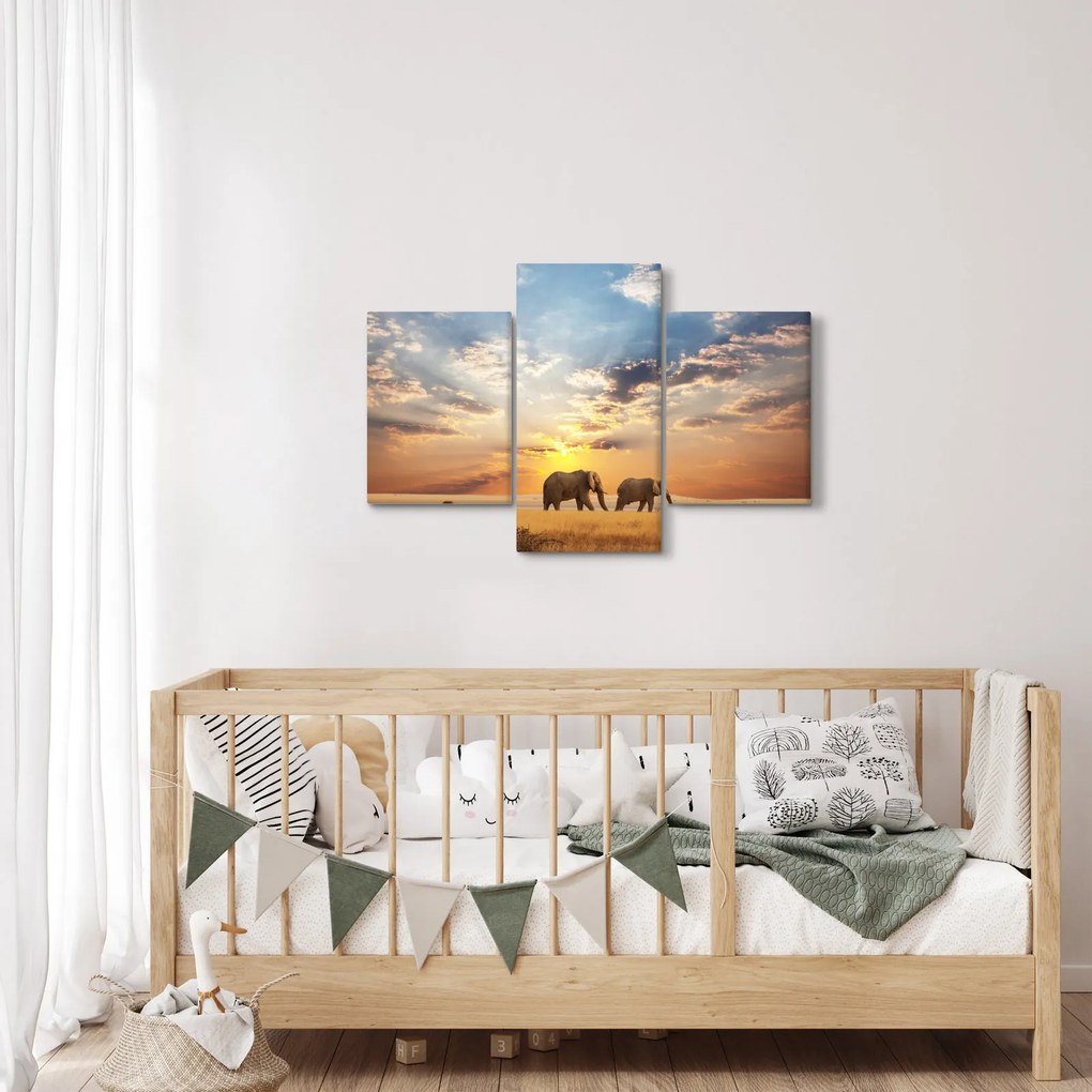 Obraz - Slony putujúce savanou (90x60 cm)