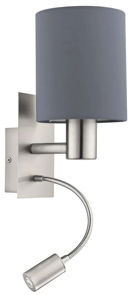 EGLO Nástenná lampa s čítacím LED ramenom PASTERI, šedé