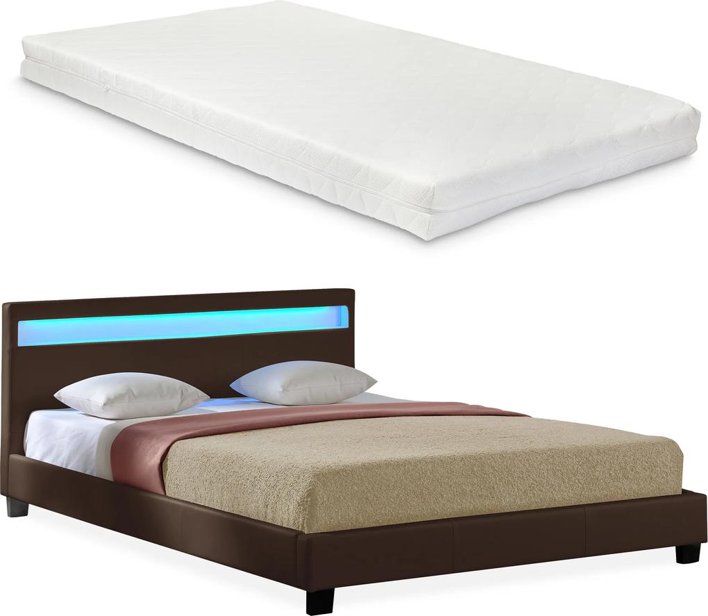 Corium® Moderná manželská posteľ s matracom 'Paris' - tmavo hnedá - 140 x 200 cm