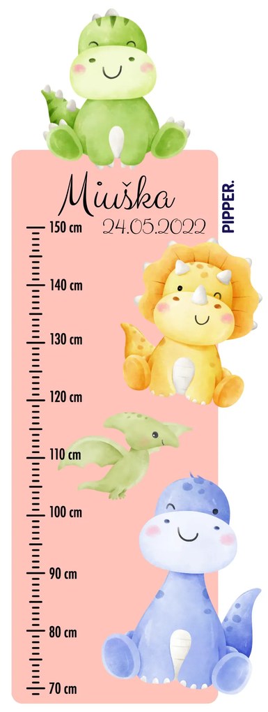 50x120cm Detský meter s menom - Dinosaury - textilná nálepka na stenu