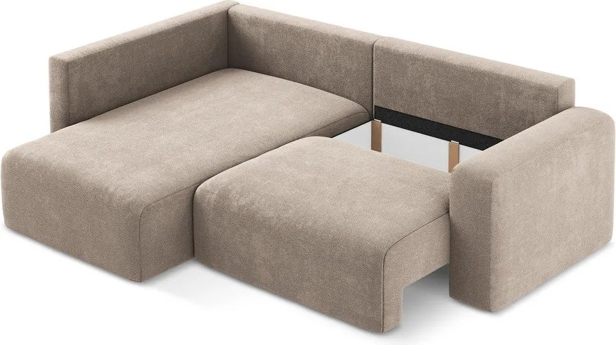 Béžová ženilková rozkladacia/s úložným priestorom rohová pohovka (ľavý roh/do L) Kona – Makamii