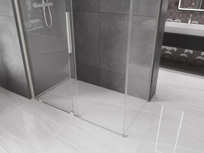 Mexen Velar, sprchový kút s posuvnými dverami 160 x 100 cm, 8mm číre sklo, brúsená oceľ, 871-160-100-01-97