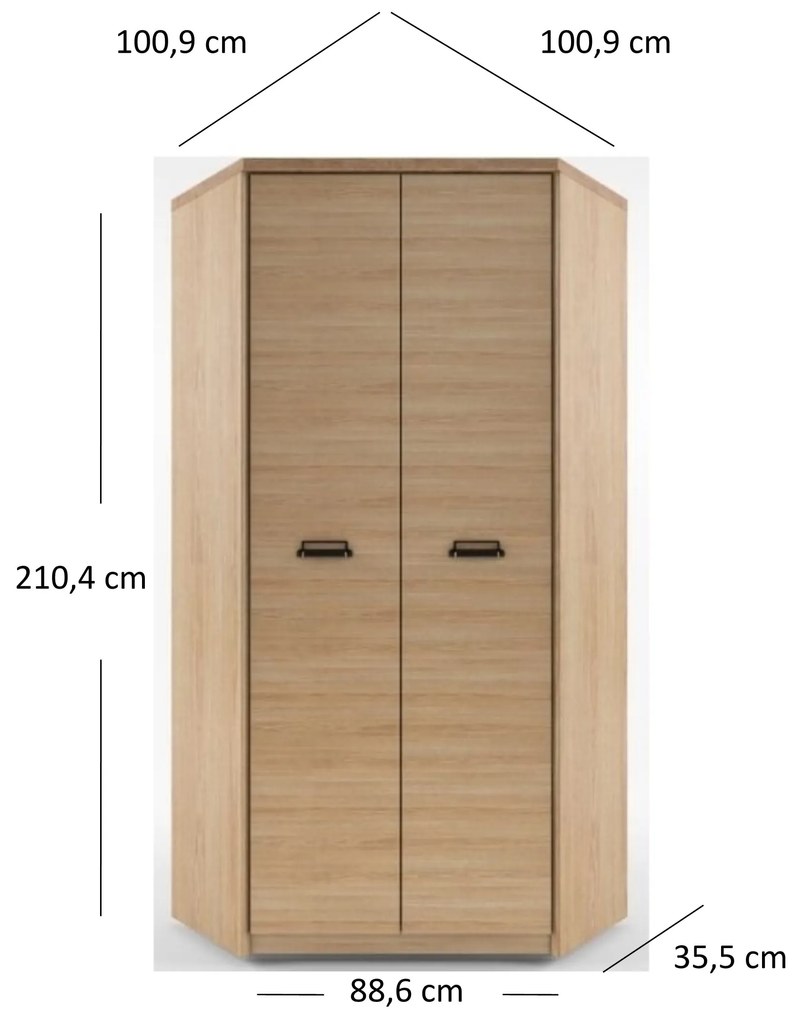 Rohová šatníková skriňa Danica 2D (madura + dub wellington). Vlastná spoľahlivá doprava až k Vám domov. 1052856