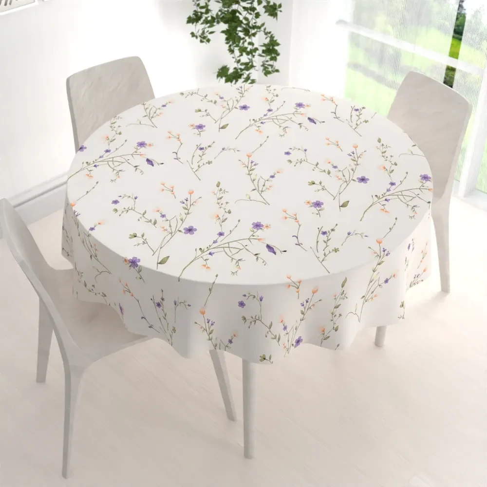 Biante Bavlnený okrúhly obrus Sandra SA-382 Fialové lúčne kvietky na krémovom Ø 130 cm