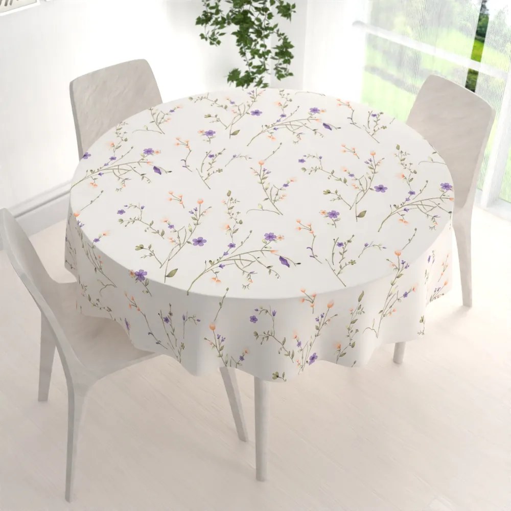Biante Bavlnený okrúhly obrus Sandra SA-382 Fialové lúčne kvietky na krémovom Ø 70 cm