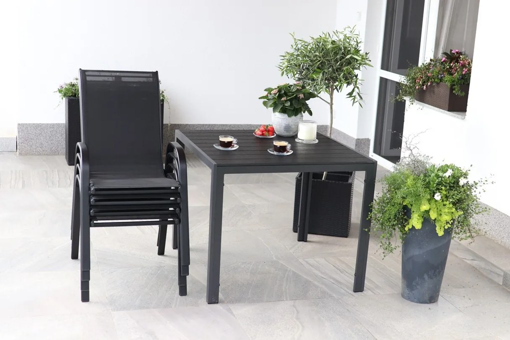 Záhradný jedálenský set Viking M + 4x kovová stolička Ramada