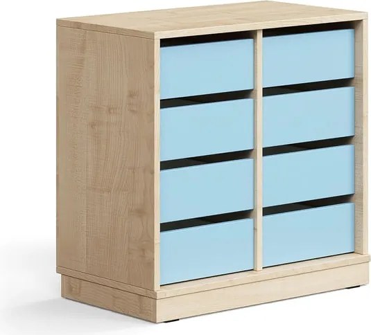 Úložná skrinka CASPER, 8 zásuviek, so soklom, breza/sky blue