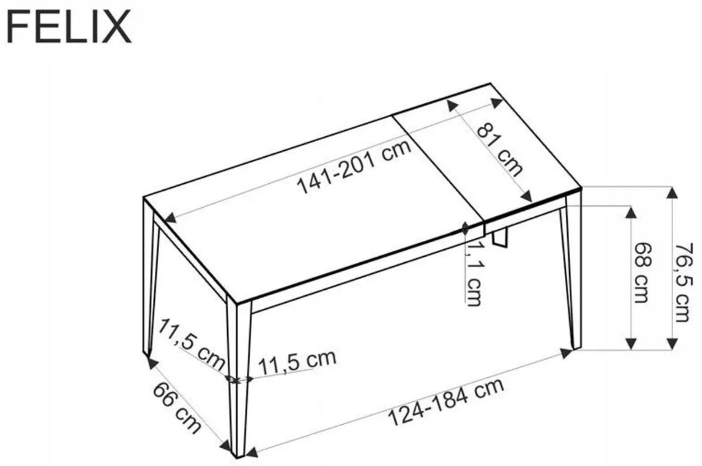 Rozkládací jídelní stůl Felix 141/201 cm popelavý mramor/černý