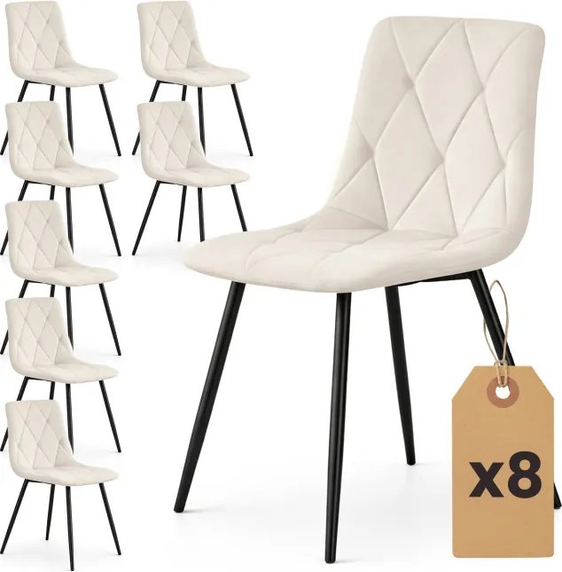 Sada ôsmich jedálenských stoličiek MILO zamatové, béžové / čierne nohy (8 ks)