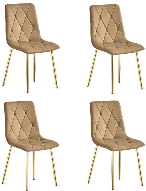 Set štyroch jedálenských stoličiek LIBRA zamatové, hnedé / zlaté nohy (4 ks)