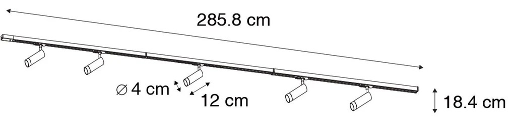 Moderný koľajnicový systém s 5 bodovými svetlami čierny 1-fázový GU10 35mm - Iconic Jeana Luxe