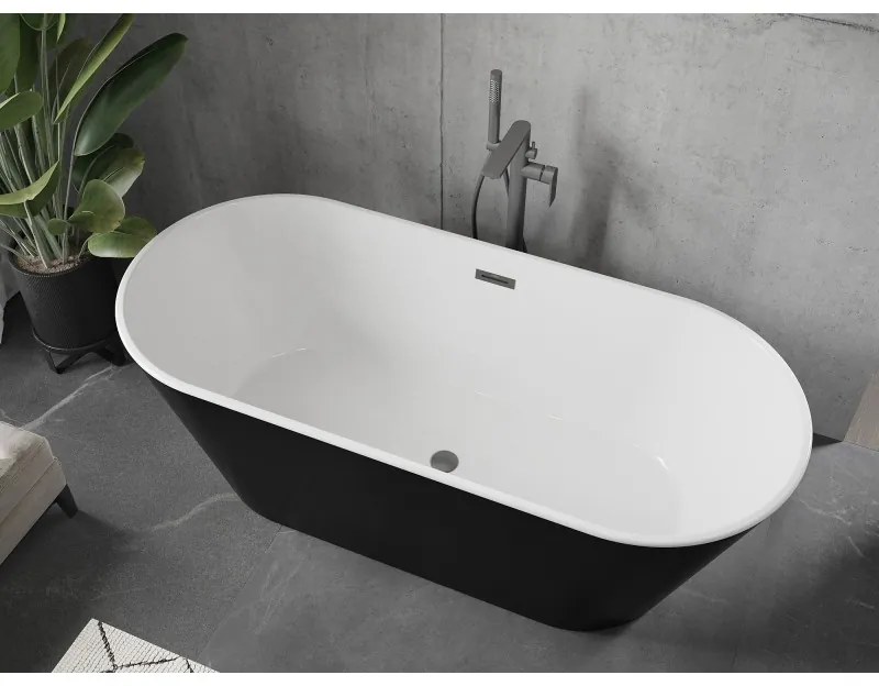 Mexen Flavia, voľne stojaca vaňa 150 x 75 cm, biela-čierna, brúsený grafit prepad, 54031507575-95