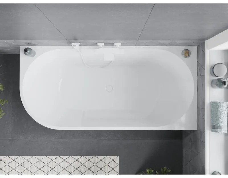 Mexen Mia, voľne stojaca rohová vaňa pravá 140 x 75 cm, biela, biely prepad, 52691407500P-20