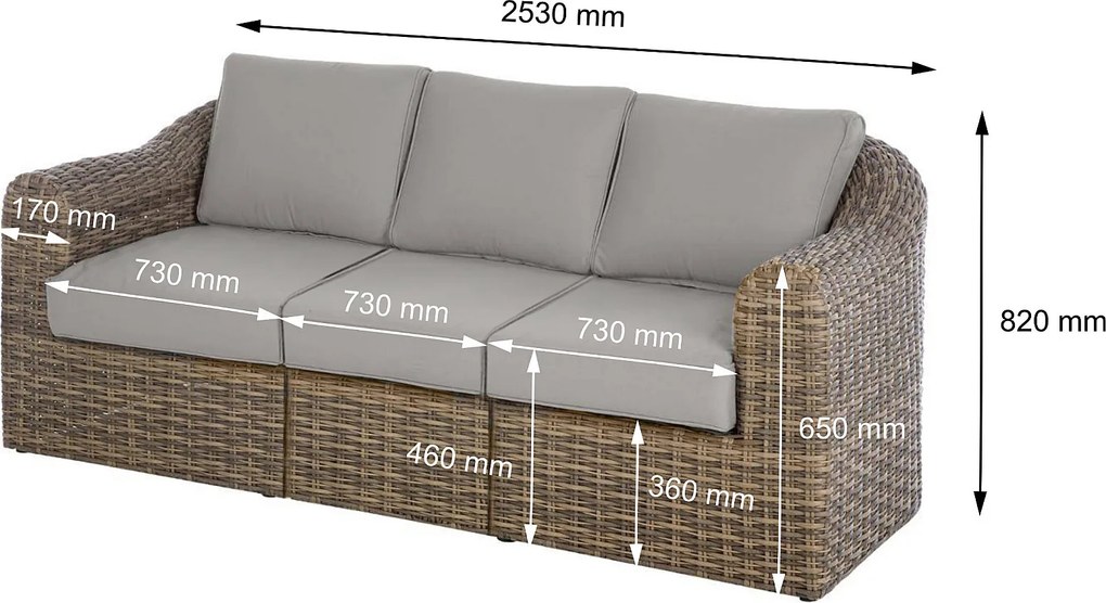 DEOKORK Ratanová lavica pre 3 osoby BORNEO LUXURY (hnedá)