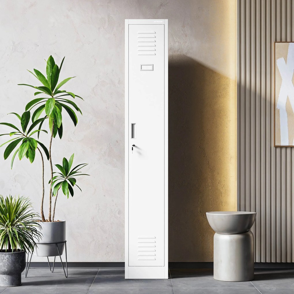Jednoduchá šatníková pracovná skrinka, úzka, biela, 300x1800x500 mm: KACPER II Plus