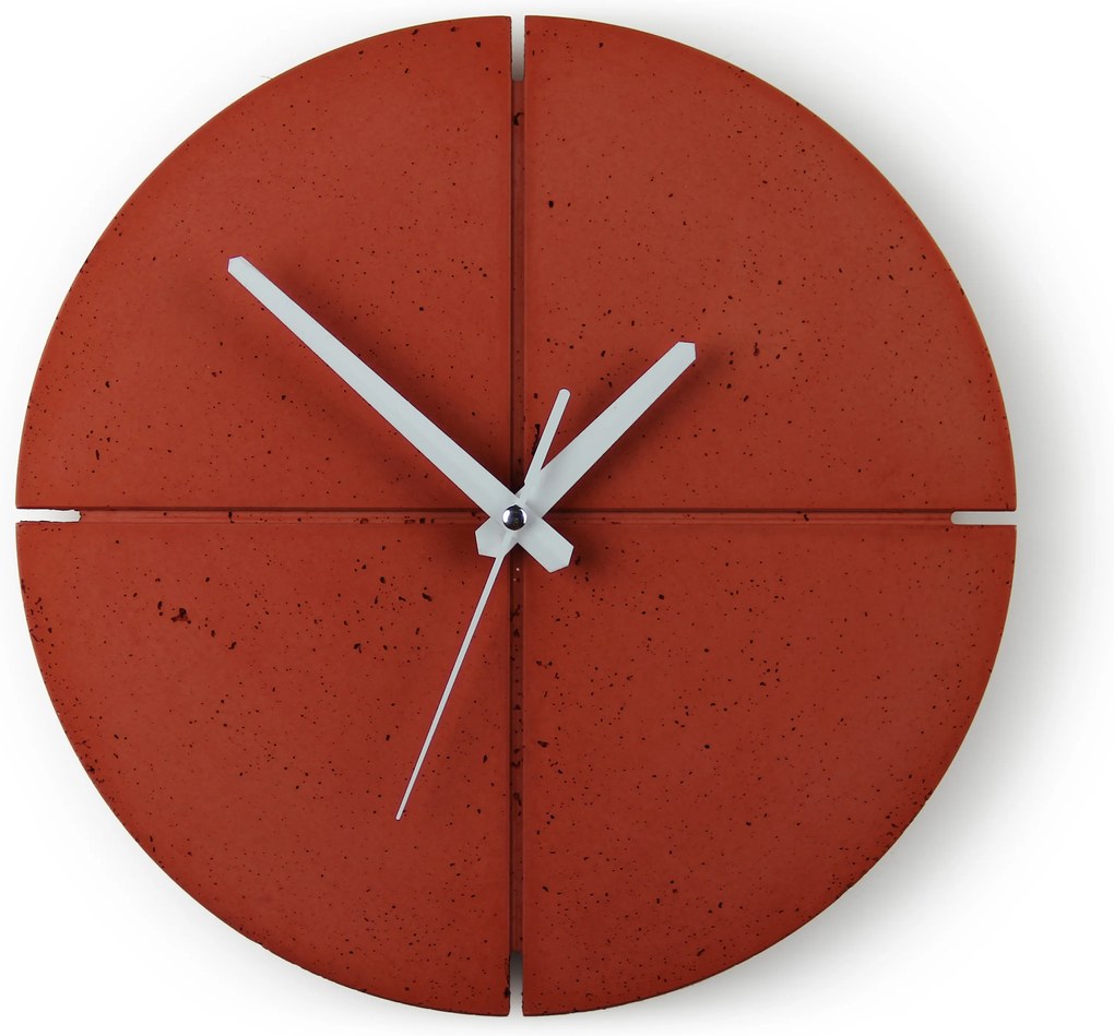 Gakobe Designové nástenné betónové hodiny CIRCLE B Tu si vyber farbu hodín -DVOJKLIK NA FARBU-: Červená, Tu si vyber farbu ručičiek              -DVOJKLIK NA FARBU-: Biele