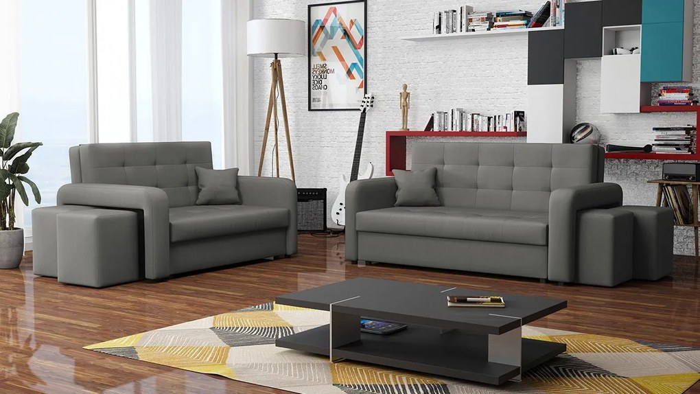 Rozkladacia sedacia súprava s úložným priestorom Clivia Home II + III, Taburetka: ľavá strana (pohovka III) + pravá strana (pohovka II), Dostupné poťahy: Malmo 81