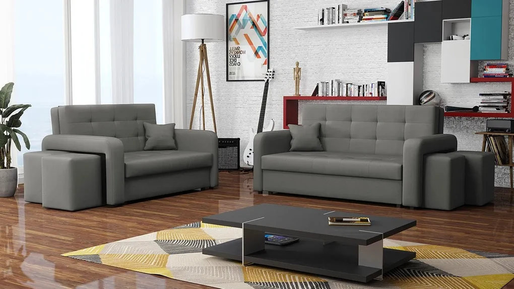 Rozkladacia sedacia súprava s úložným priestorom Clivia Home II + III, Taburetka: ľavá strana (pohovka III) + pravá strana (pohovka II), Dostupné poťahy: Manila 16