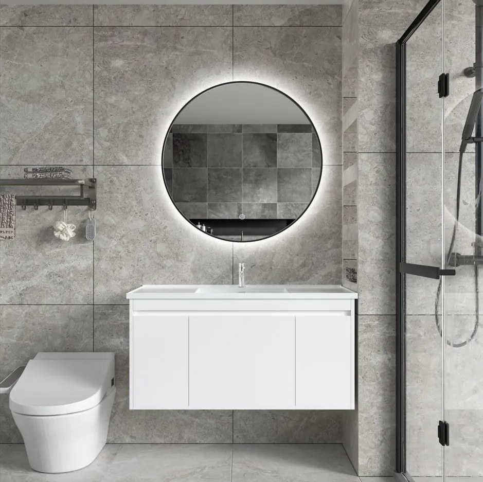 Erga Emma, okrúhle LED zrkadlo 80cm, čierny kovový rám, 1840 lm, 6500K, zadné osvetlenie, ERG-V01-201-8080-BK