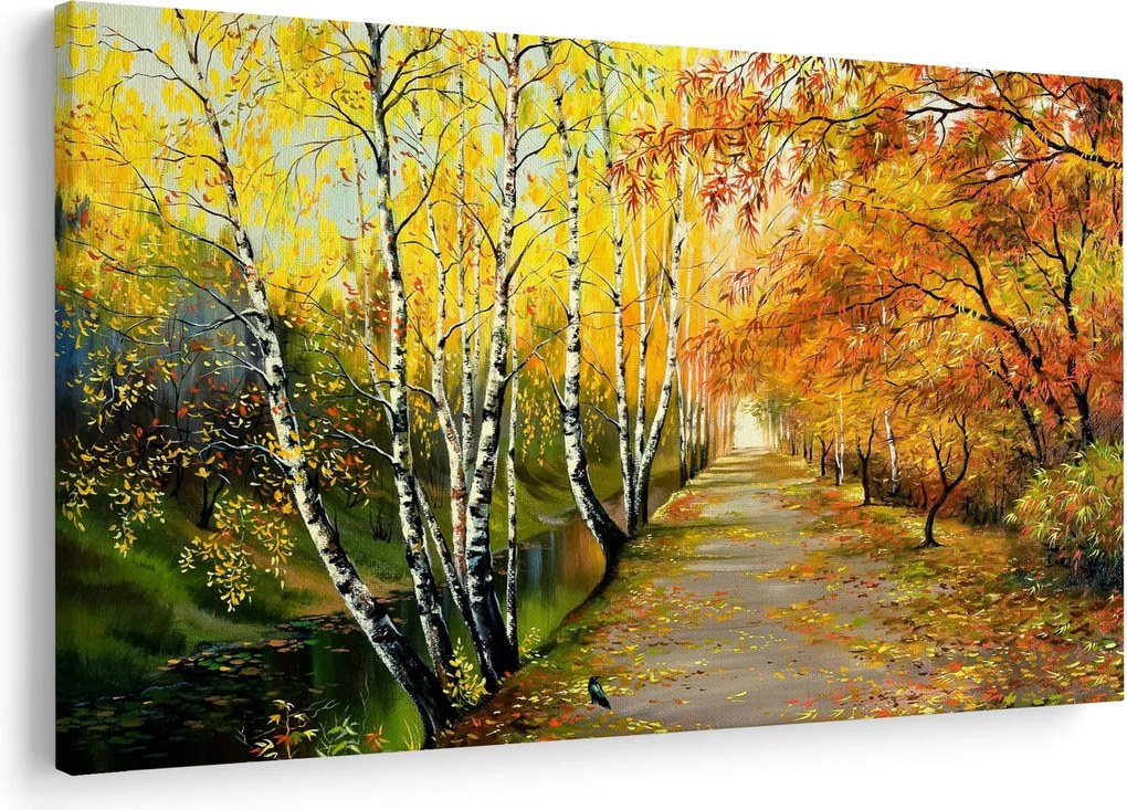 Obraz - Romantická alej pozdĺž vody, olejomaľba (90x60 cm)
