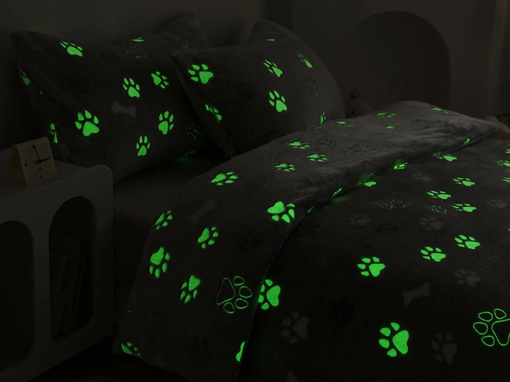 XPOSE® Mikroplyšové obliečky LABKY Exclusive (svietiaci efekt) - sivé