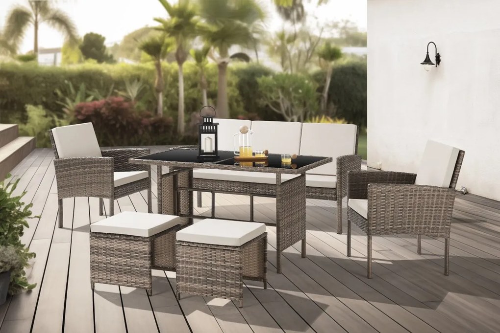 6dielna sada záhradného ratanového nábytku BestBerg Denver BBRF-1029BR / hnedá/krémová